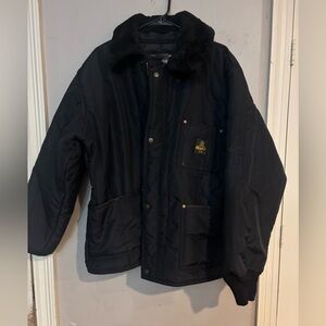 Men's Black Military Jacket with Faux Fur Collar